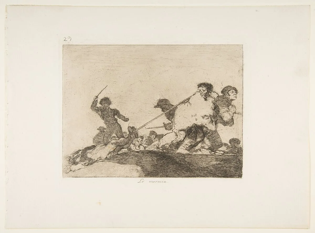 Plate 29 from "The Disasters of War" (Los Desastres de la Guerra): 'He deserved it' (Lo merecia) — Goya (Francisco de Goya y Lucientes)