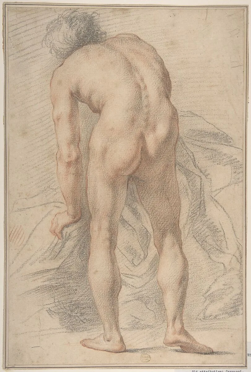 Nude Male Figure, Rear View — Giovanni da San Giovanni