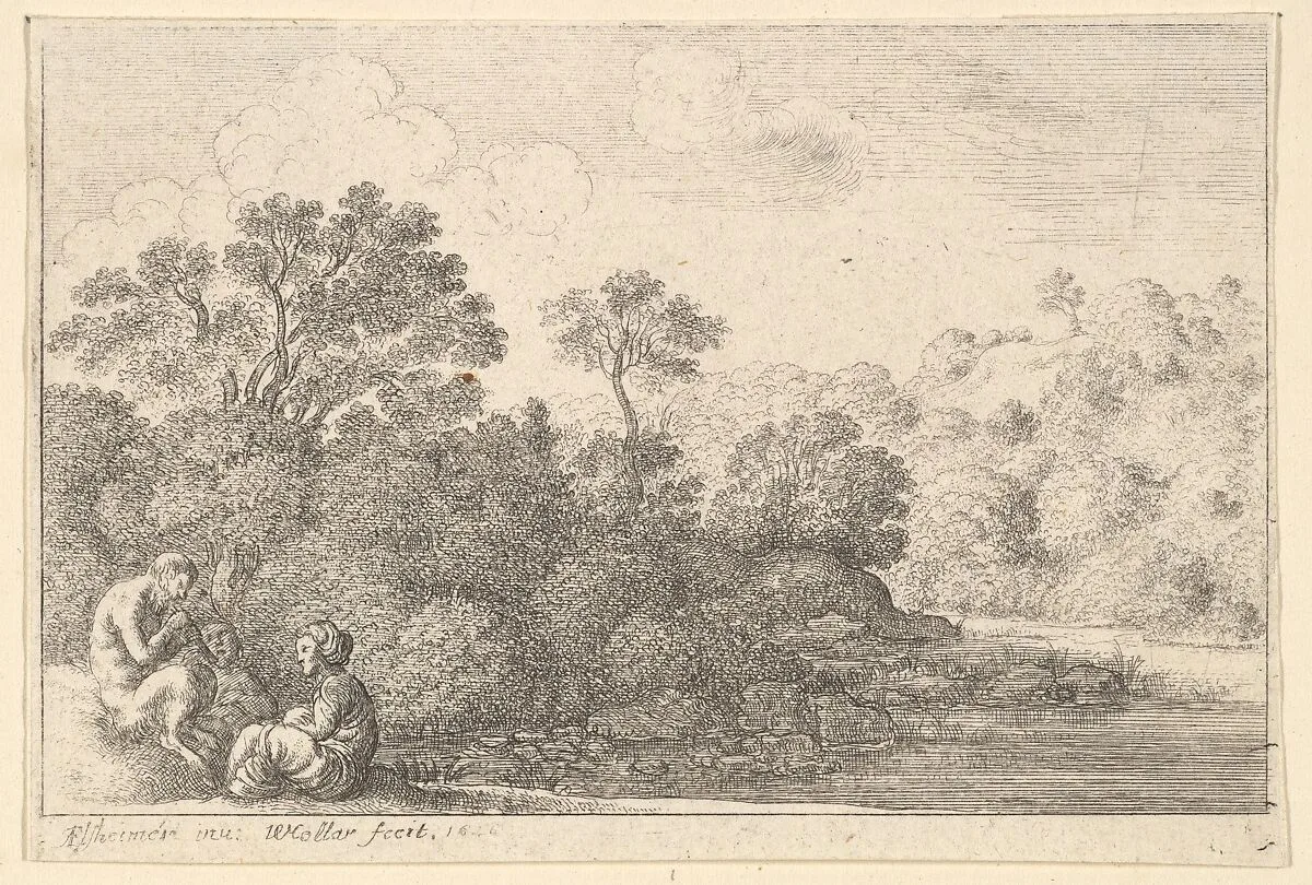 Satyr and two nymphs — Adam Elsheimer|Wenceslaus Hollar