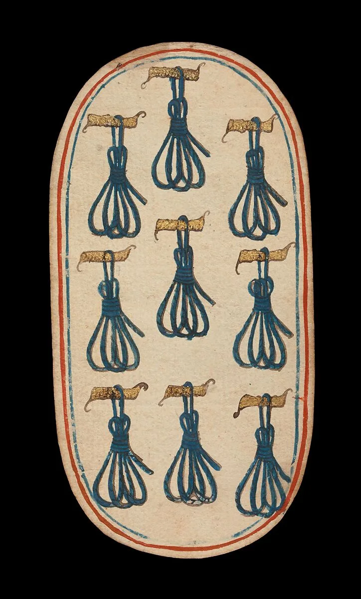 9 of Tethers, from The Cloisters Playing Cards — Unknown