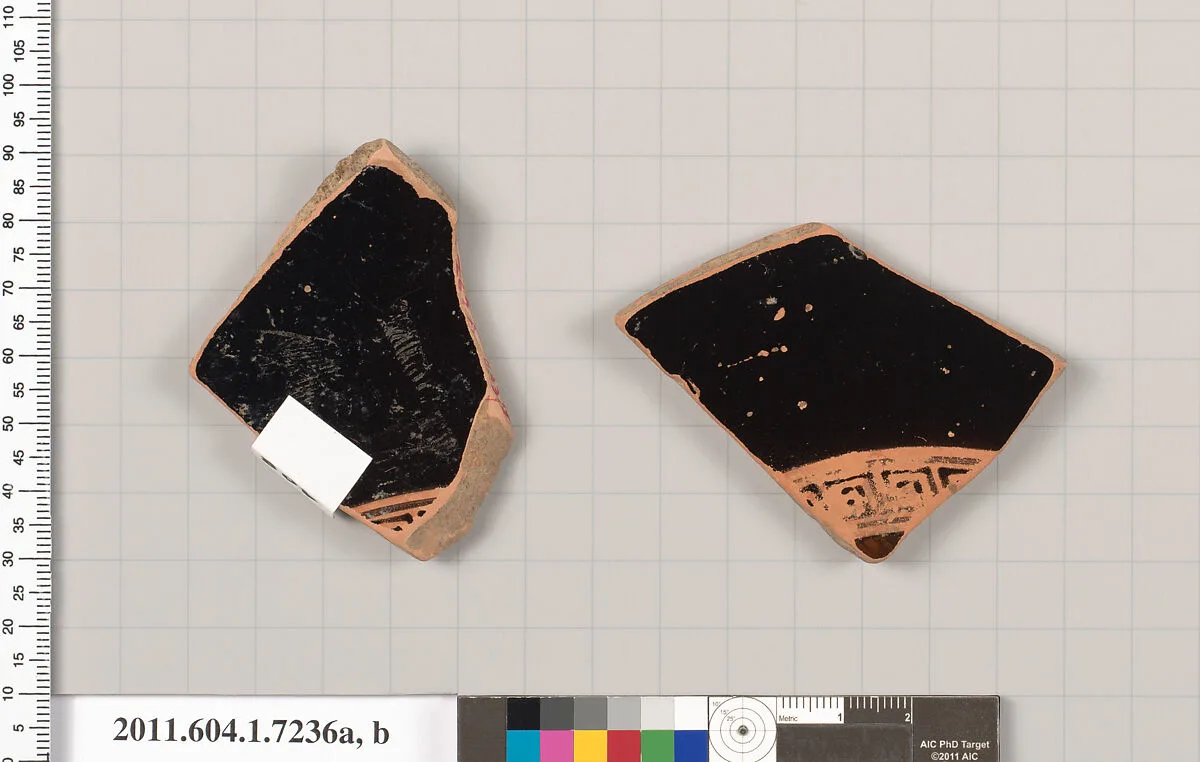 Terracotta fragments of a kylix (drinking cup) — Makron