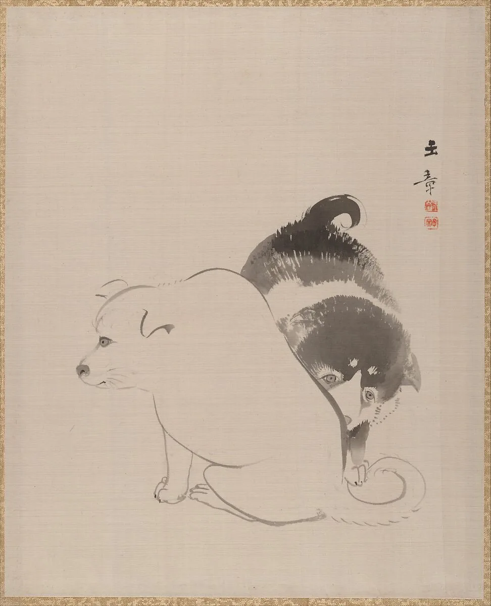 狗児図|A Pair of Puppies — Kawabata Gyokushō