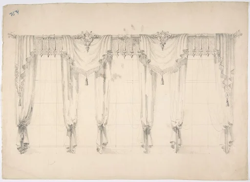 Design for Fringed Curtains Surrounding Three Windows