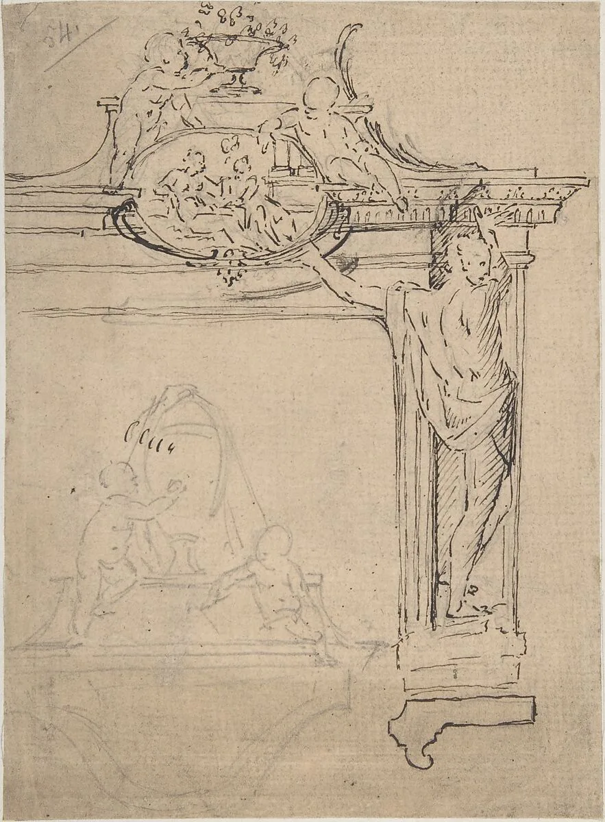 Framing Element with Figures (?) — Anonymous, Italian, 17th century