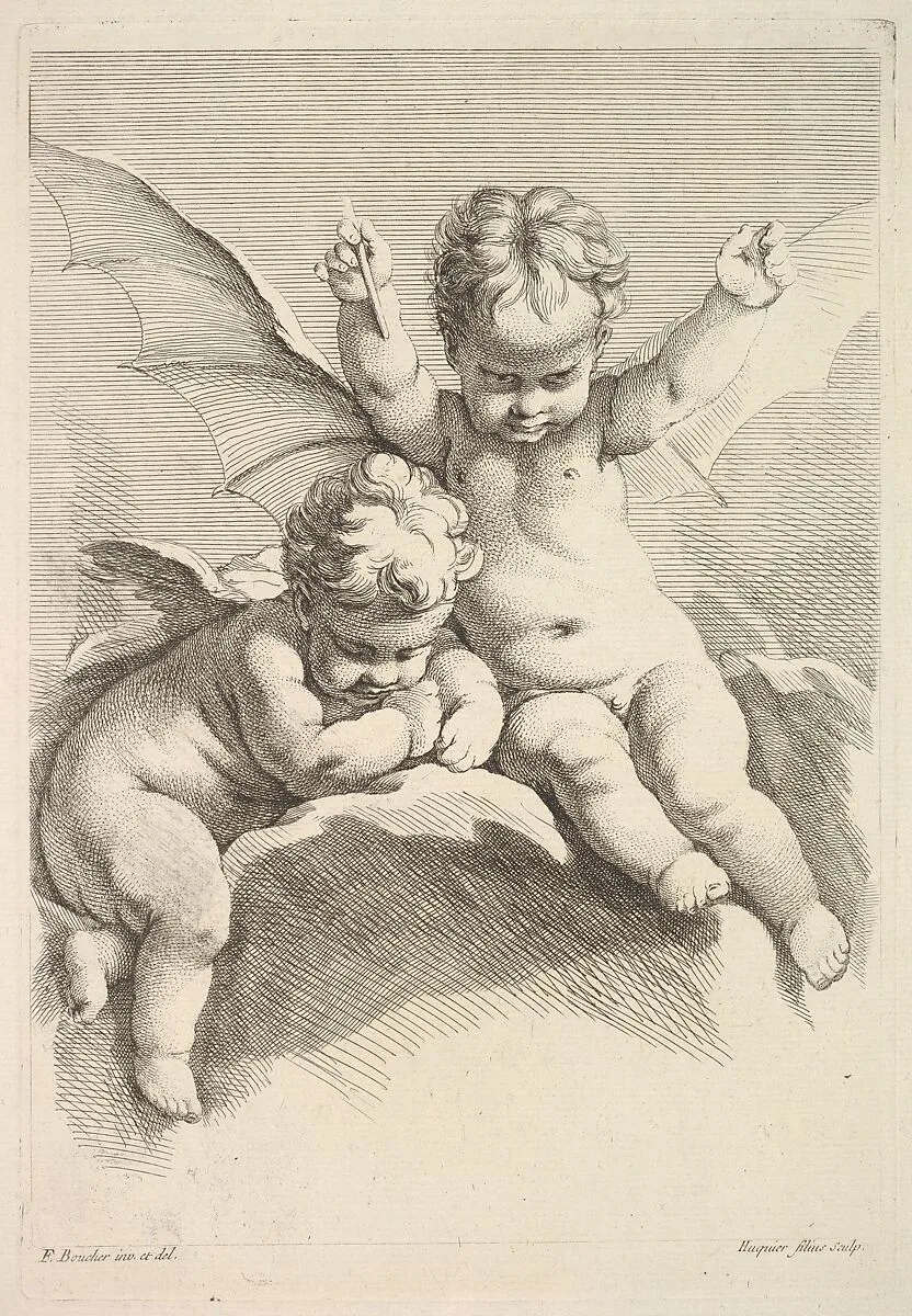 Two Cupids, One with Bat Wings — François Boucher|Jacques Gabriel Huquier