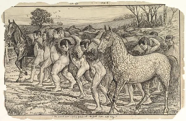 The Servants Drive a Herd of Yahoos into the Field laden with Hay (illustration to "Gulliver's Travels") — Louis John Rhead|Jonathan Swift