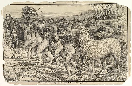 The Servants Drive a Herd of Yahoos into the Field laden with Hay (illustration to "Gulliver's Travels")