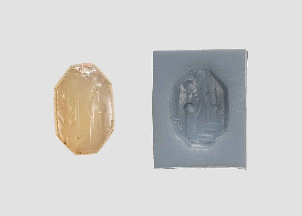 Stamp seal (octagonal pyramid) with cultic scene — Unknown