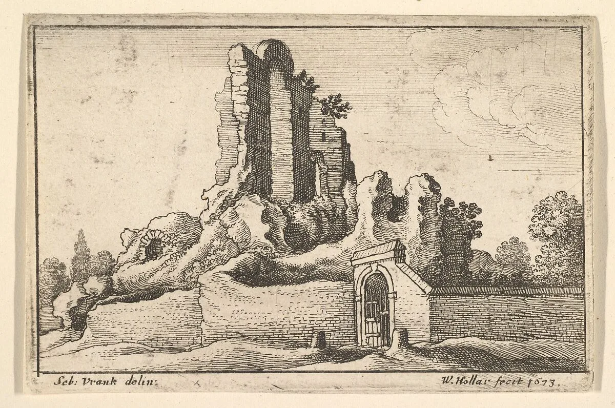 Ruins and a barred gate on the Esquiline Hill in Rome, from "Roman Ruins" — Sebastiaen Vrancx|Wenceslaus Hollar