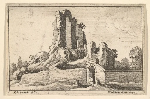 Ruins and a barred gate on the Esquiline Hill in Rome, from "Roman Ruins"