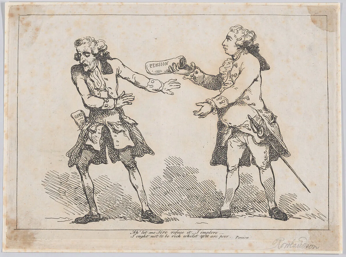 Ah' let me Sire refuse it..., from Peter's Pension by Peter Pindar, Esq. — Thomas Rowlandson|George Kearsley|John Wolcot