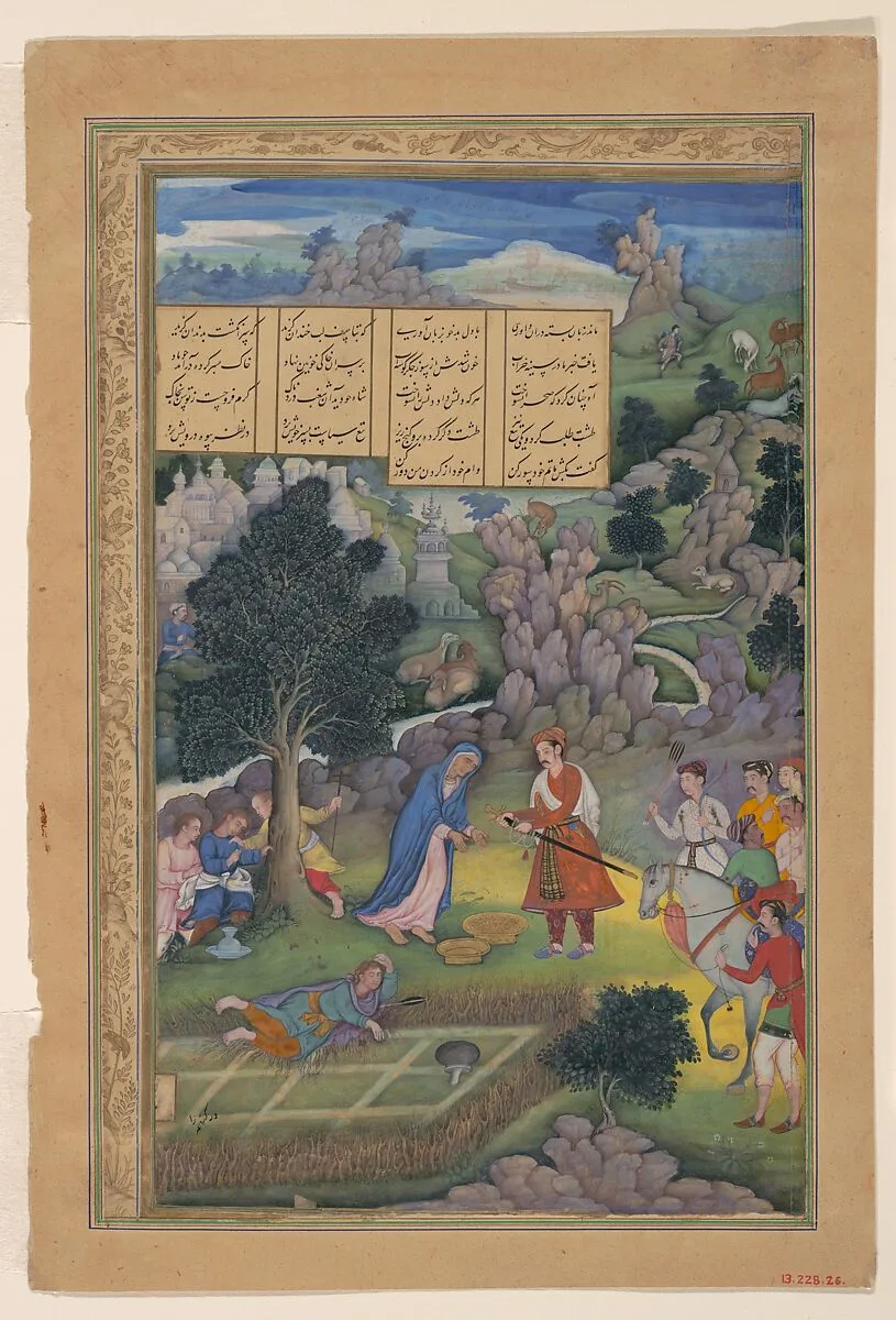 "A King Offers to Make Amends to a Bereaved Mother", Folio from a Khamsa (Quintet) of Amir Khusrau Dihlavi — Miskin|Amir Khusrau Dihlavi