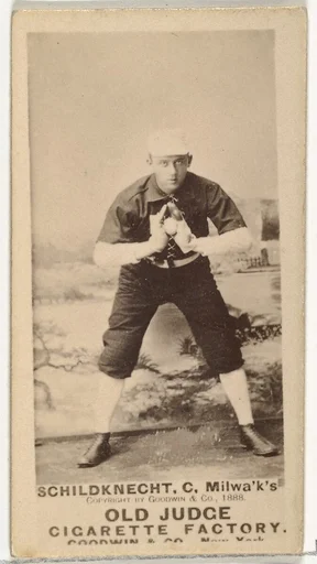 Schildknecht, Catcher, Milwaukee, from the Old Judge series (N172) for Old Judge Cigarettes