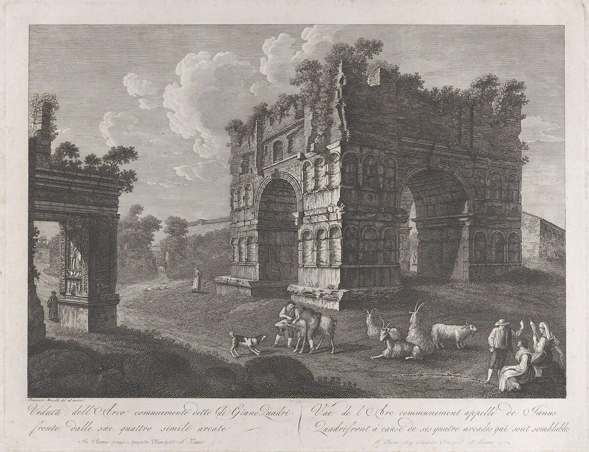 View of the Arch of Janus, with shepherds and goats in the foreground — François Morel|Agapito Franzetti