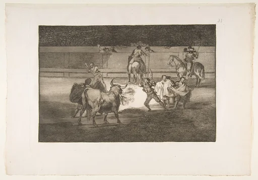 Plate 31 of "La Tauromaquia": Banderillas with firecrackers