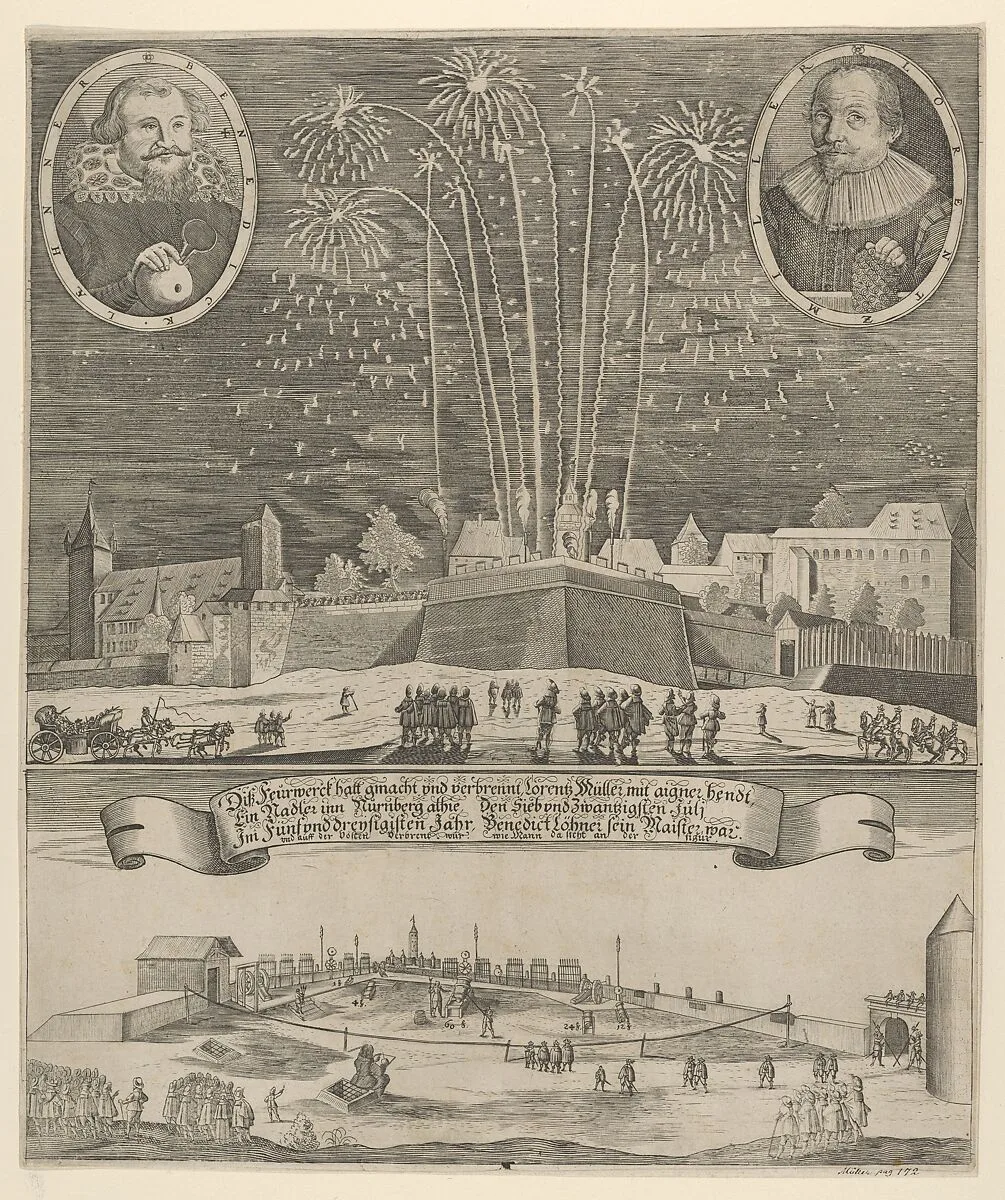 Fireworks display by Lorenz Müller as proof of mastership, Nuremberg 1635 — Anonymous