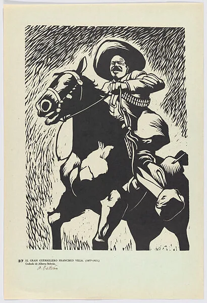 Plate 37: Francisco (Pancho) Villa, guerilla leader on horseback , from the portfolio 'Estampas de la revolución Mexicana' (prints of the Mexican Revolution) — Taller de Gráfica Popular|Alberto Beltrán