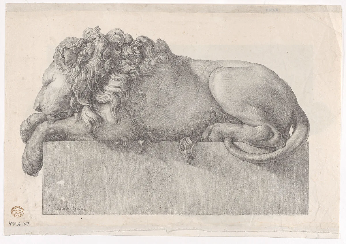 Statue of a recumbent lion — Antonio Canova|Anonymous