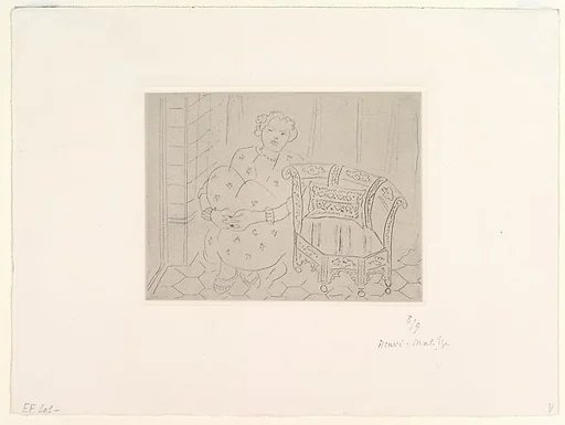 Crouching Figure Next to an Oriental Chair