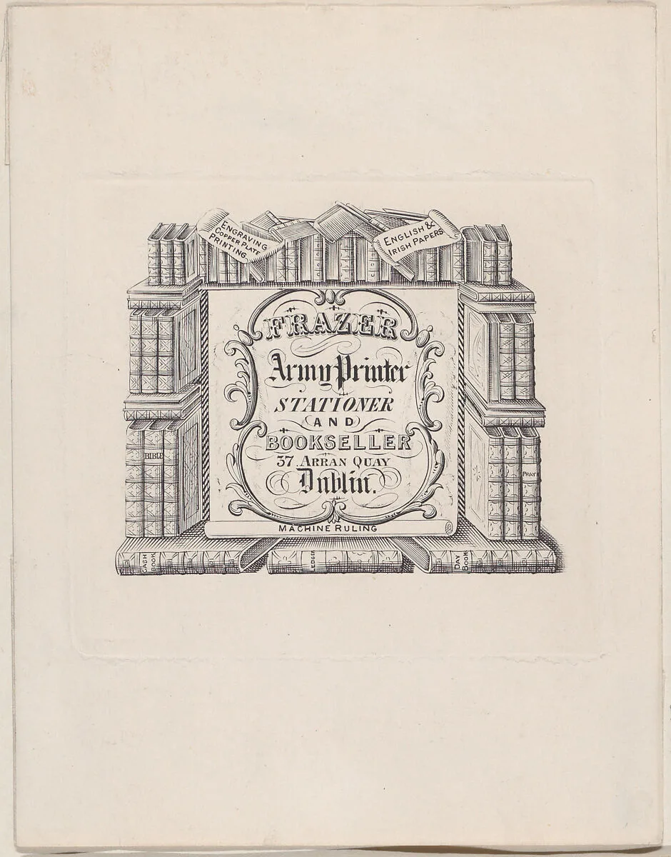 Trade Card for Frazer, Army Printer and Stationer — Anonymous, Irish, 19th century