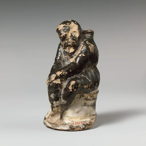 Terracotta guttus (flask with handle and vertical spout)