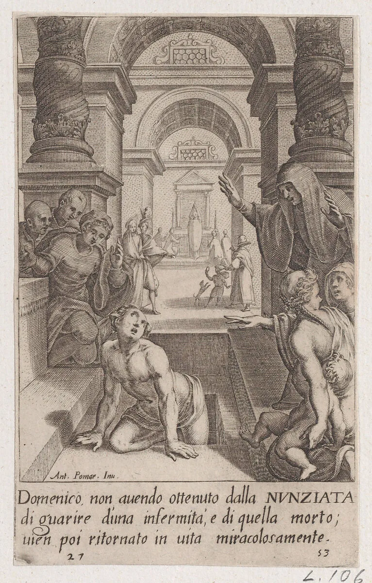 Domenico, from Scelta d'Alcuni Miracoli e Grazie della Santissima Nunziata di Firenze (Selection of Some Miracles and Graces that Occurred in the Church of the Annunziata in Florence) — Jacques Callot|Antonius Pomerancius
