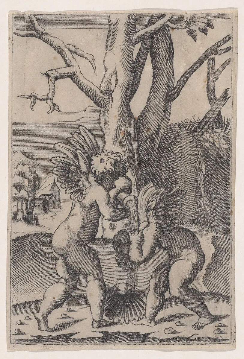 Two Cupids — Agostino Veneziano (Agostino dei Musi)|Raphael (Raffaello Sanzio or Santi)