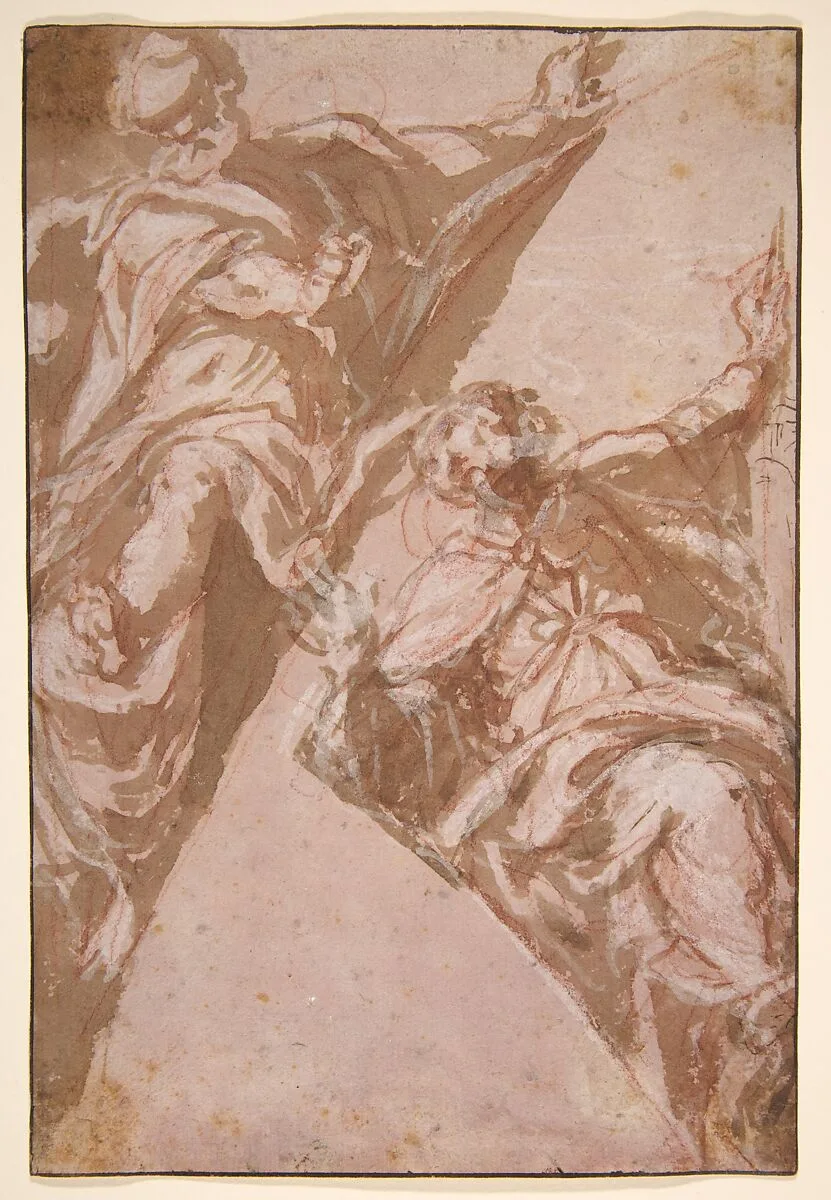 Two Seated Male Figures Within Spandrels — Andrea Schiavone (Andrea Meldola)