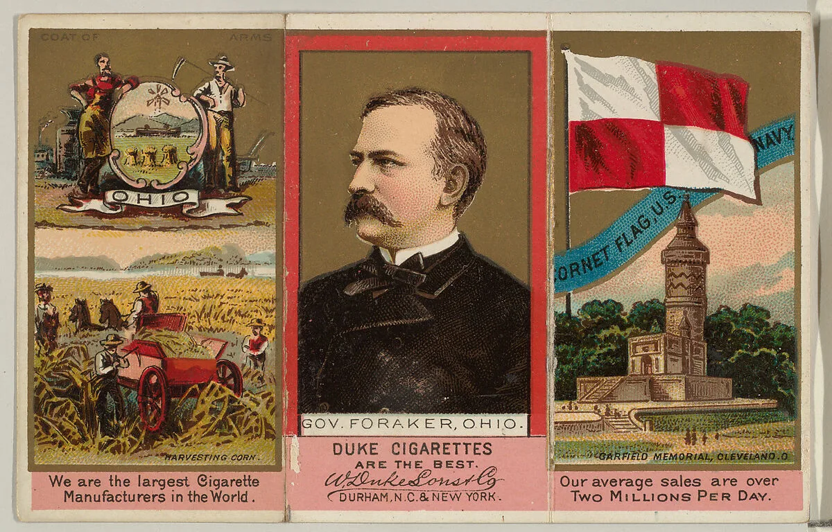 Governor Foraker, Ohio, from "Governors, Arms, Etc." series (N133-2), issued by Duke Sons & Co. — W. Duke, Sons & Co.