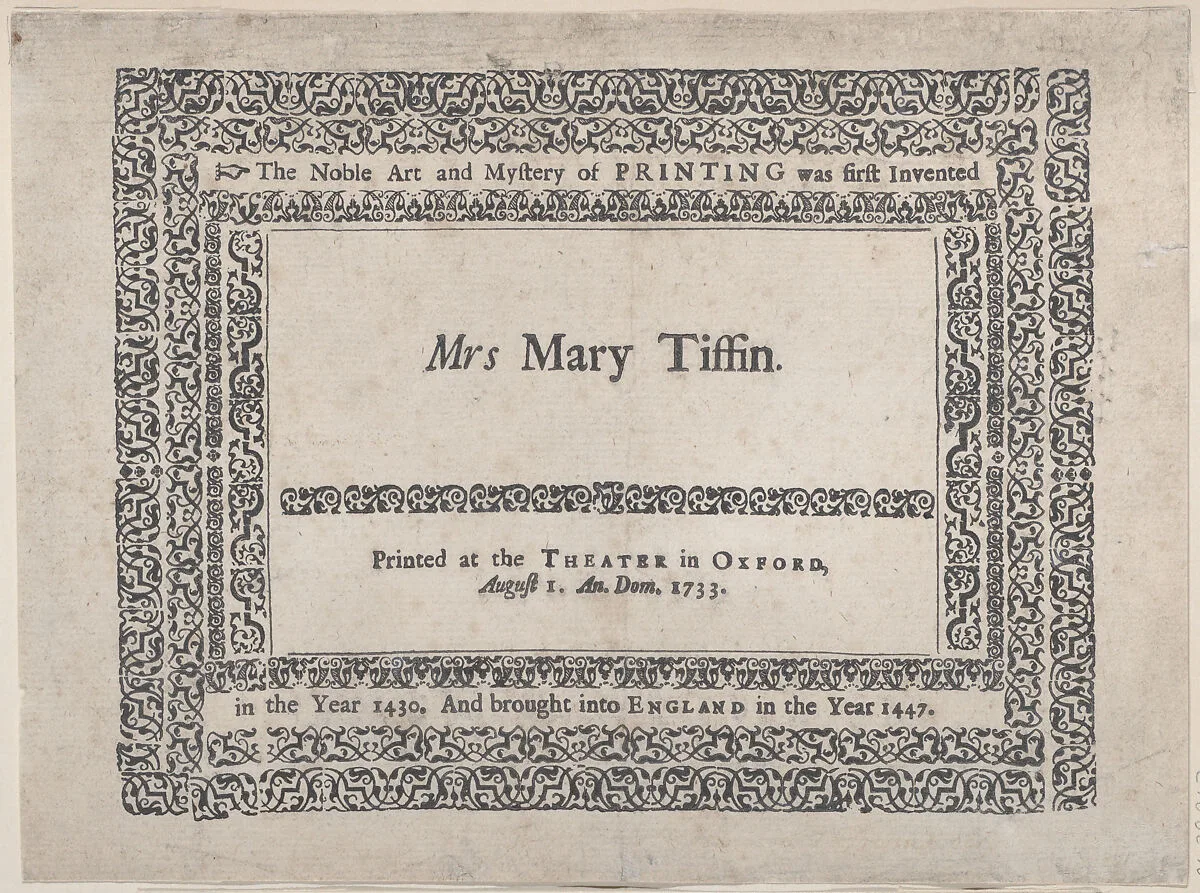 Trade Card for the Theater in Oxford — Anonymous, British, 18th century