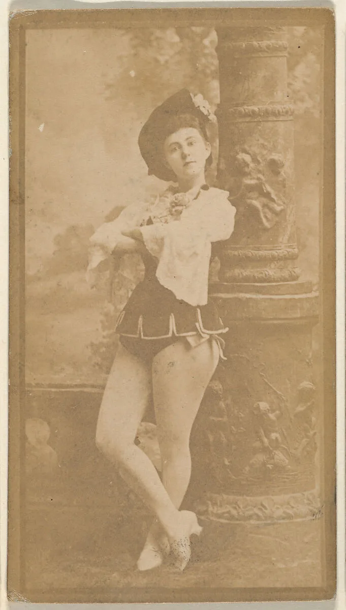 Actress leaning against column, from the Actresses series (N668) — Unknown