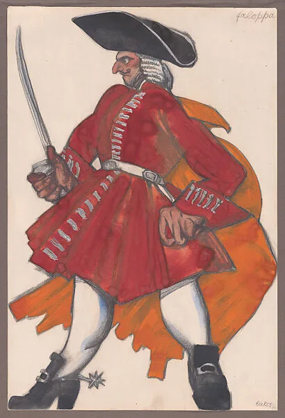 Costume Design for Captain Faloppa in "The Good-Humored Ladies" (Le Donne de Buon Umore), premiered in Rome, April 12, 1917 — Léon Bakst