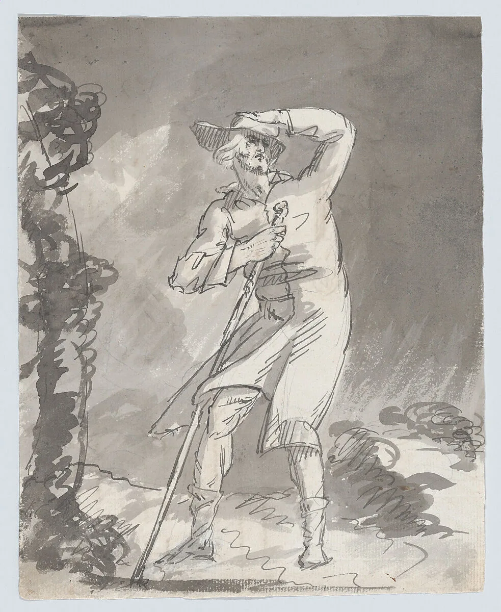 Male Traveler in a Storm (recto); Anatomical Studies of a Foot (verso) — William Hamilton|William Shakespeare