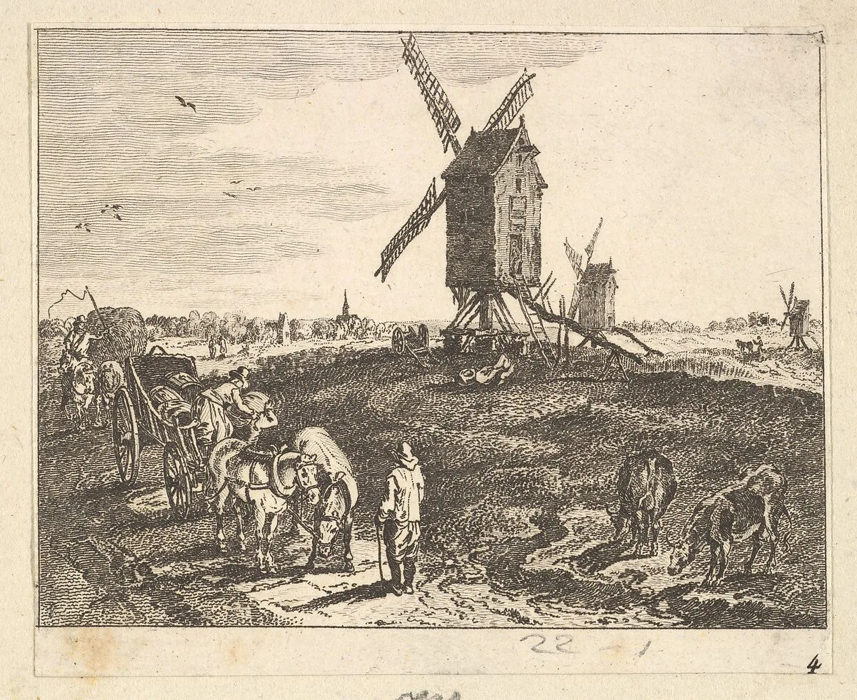 Landscape with Windmills and Cart — Anonymous, French, 18th century