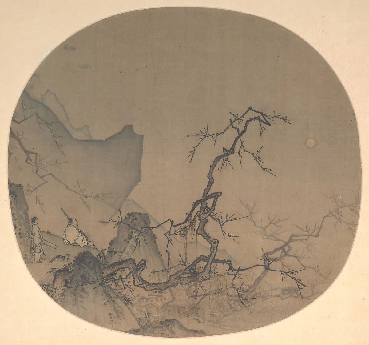 南宋 馬遠 月下賞梅圖 團扇|Viewing plum blossoms by moonlight — Ma Yuan