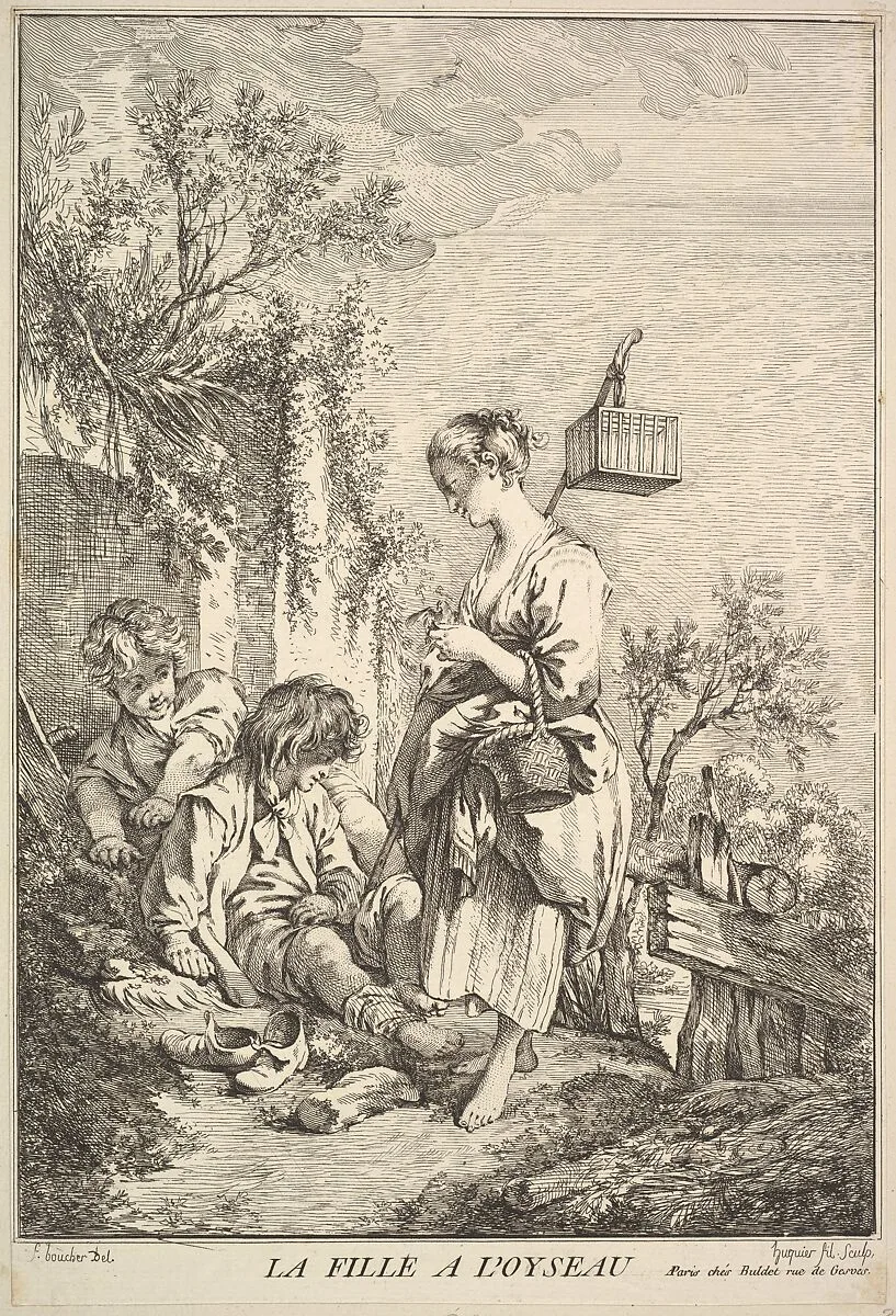 Girl with a Bird — François Boucher|Jacques Gabriel Huquier