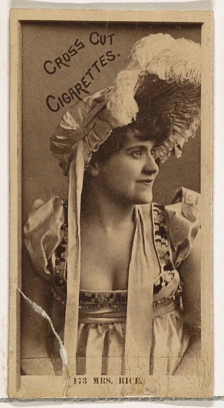 Card Number 173, Mrs. Fanny Rice, from the Actors and Actresses series (N145-2) issued by Duke Sons & Co. to promote Cross Cut Cigarettes — W. Duke, Sons & Co.