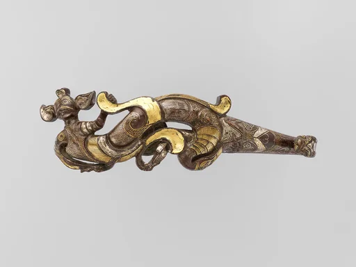 戰國至西漢 錯金銀異獸紋帶鈎|Belt hook in the shape of a mythical creature