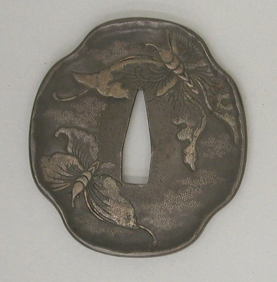 Sword guard (<i>Tsuba</i>) Depicting Swallowtail Butterflies (揚羽蝶図鐔) — Unknown