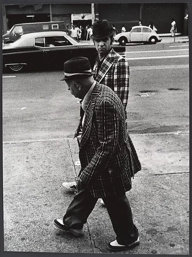 [Street Scene: Two Men Wearing Hats and Plaid Jackets, New York City]
