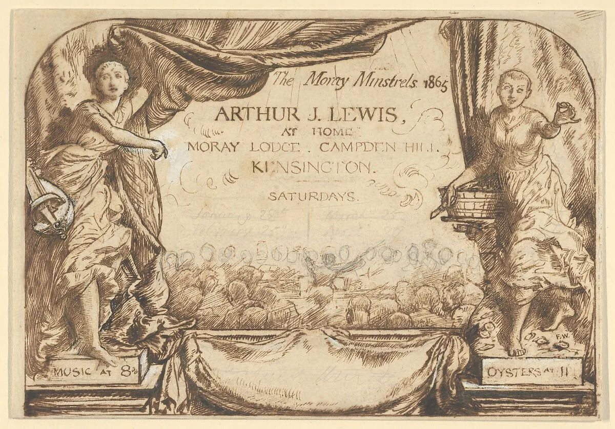 The Moray Minstrels (Design for Invitation card of Arthur James Lewis) — Arthur James Lewis|Frederick Walker