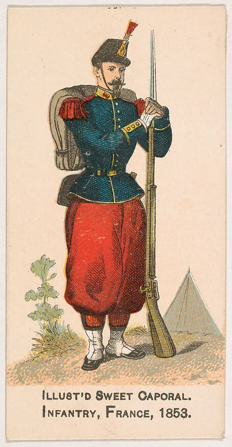 Infantry, France, 1853, from the Military Series (N224) issued by Kinney Tobacco Company to promote Sweet Caporal Cigarettes — Kinney Brothers Tobacco Company