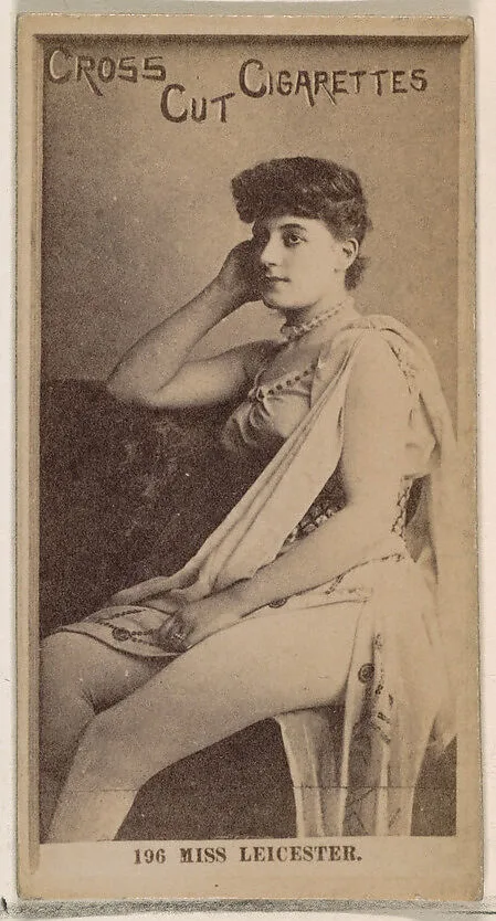 Card Number 196, Miss Leicester, from the Actors and Actresses series (N145-2) issued by Duke Sons & Co. to promote Cross Cut Cigarettes — W. Duke, Sons & Co.