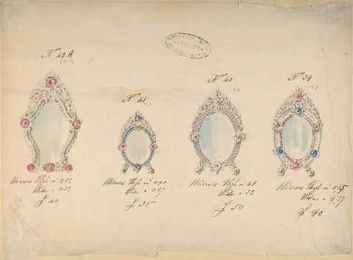 One of Twenty-Three Sheets of Drawings of Glassware (Mirrors, Chandeliers, Goblets, etc.)