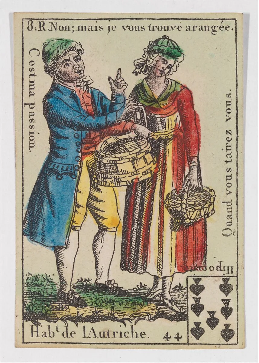 Hab.t de l'Autriche, from the playing cards (for quartets) "Costumes des Peuples Étrangers" — Anonymous, French, 18th century