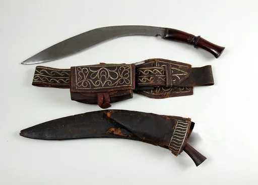 Knife (Kukri) with Sheath, Small Knife, Belt, Pouch and Box