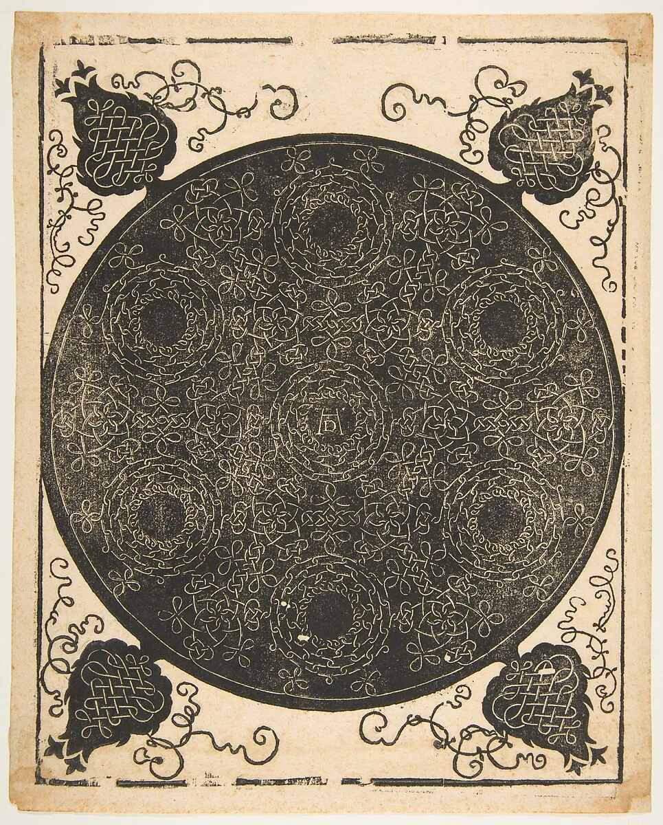 Embroidery Pattern with Seven Wreaths and Four Corner Pieces — Albrecht Dürer|Leonardo da Vinci