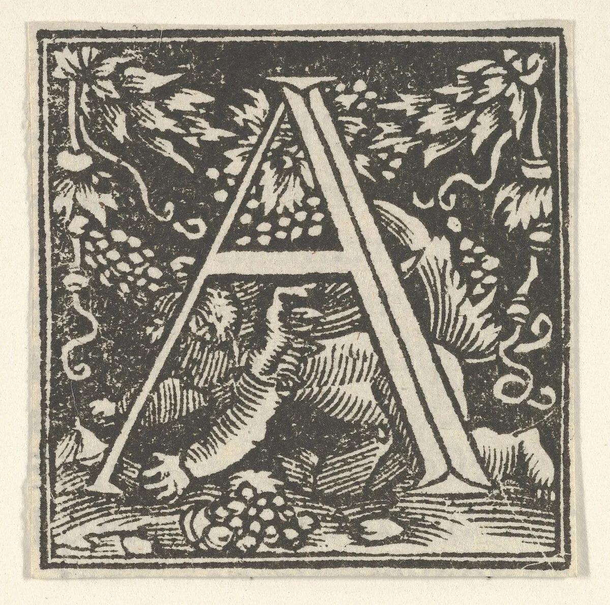 Initial letter A with putto — Heinrich Vogtherr the Elder