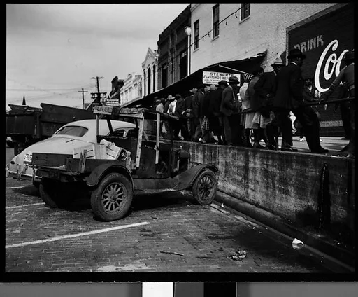 [Street Scene with Crowd of Men and Parked Cars, Florida]
