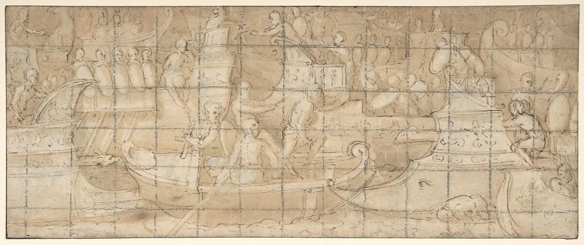 Antique Naval Battle (recto); A Battle Scene (verso) — Lattanzio Gambara
